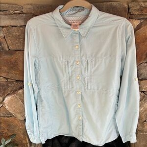 Exofficio Sky Blue Button-Up Shirt for Travel or Hiking; Size Large; 2 Pockets